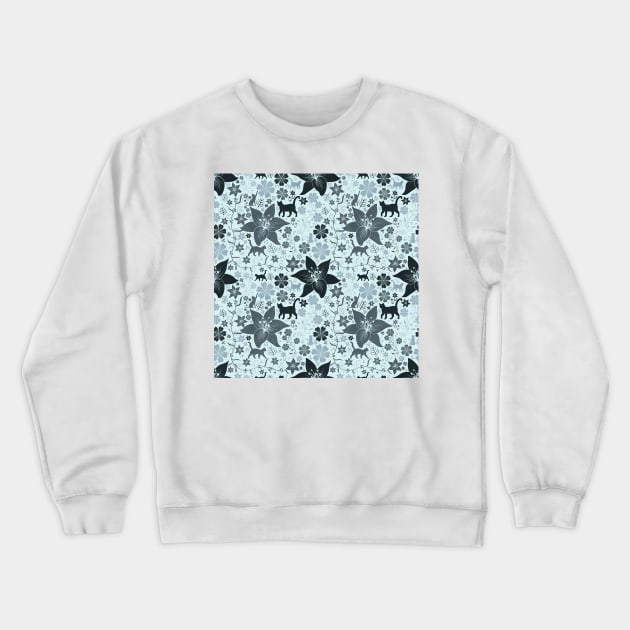 Cats and Flowers Baby Blue Crewneck Sweatshirt by cesartorresart